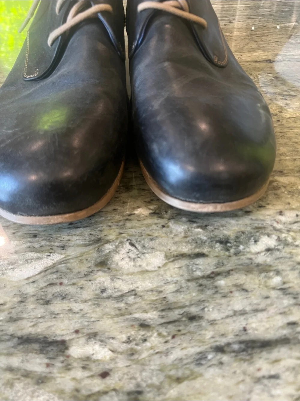 John Fluevog Radio CBC Men’s Classic Derby Shoes Black Blue Leather Size 12.5
